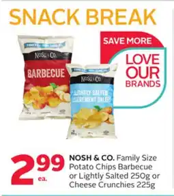 Rexall NOSH & CO. Family Size Potato Chips Barbecue or Lightly Salted 250g or Cheese Crunchies 225g offer