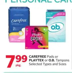 Rexall CAREFREE Pads or PLAYTEX or O. B. Tampons offer