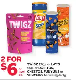 Rexall TWIGZ 130g or LAY'S Stax or DORITOS, CHEETOS, FUNYUNS or SUNCHIPS Minis 81g-163g offer