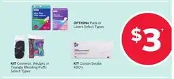 Rexall KIT Cosmetic Wedges or Triangle Blending Puffs, KIT Cotton Swabs 400's OPTION Pads or Liners offer