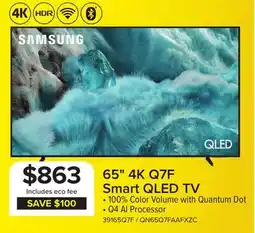 Leon's Samsung 65 4K Smart Q7F QLED TV - QN65Q7FAAFXZC offer