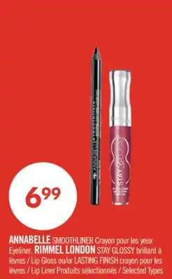 Pharmaprix Annabelle Smoothliner Eyeliner, Rimmel London Stay Glossy Lip Gloss or Lasting Finish Lip Liner offer