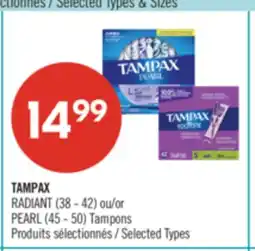 Pharmaprix TAMPAX Radiant (38 - 42) or Pearl (45 - 50) Tampons offer