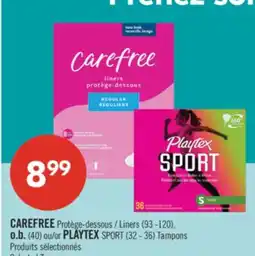 Pharmaprix CAREFREE Liners (93 -120), o.b. (40) or PLAYTEX SPORT (32 - 36) Tampons offer