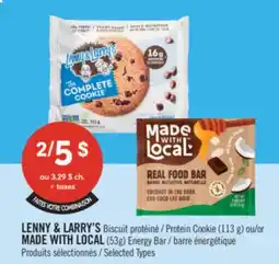 Pharmaprix LENNY & LARRY'S Protein Cookie (113 g) or MADE WITH LOCAL (53 g) Energy Bar offer