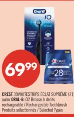 Pharmaprix CREST 3DWHITESTRIPS Supreme Bright (21) or ORAL-B iO2 Rechargeable Toothbrush offer