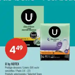 Pharmaprix U by KOTEX Liners (64) or Pads (14 - 22) offer