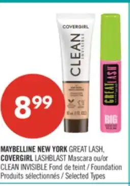 Pharmaprix MAYBELLINE NEW YORK GREAT LASH, COVERGIRL LASHBLAST Mascara or CLEAN INVISIBLE Foundation offer