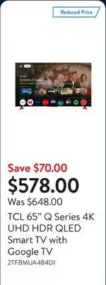 Walmart TCL 65 Q Series 4K UHD HDR QLED Smart TV with Google TV offer