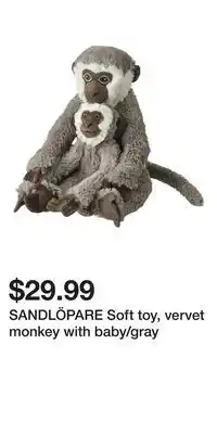 IKEA SANDLÖPARE Soft toy, vervet monkey with baby/gray offer