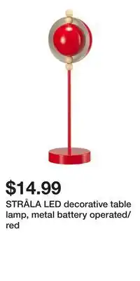 IKEA STRÅLA LED decorative table lamp, metal battery operated/red offer