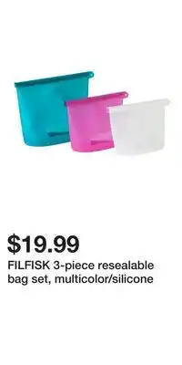 IKEA FILFISK 3-piece resealable bag set, multicolor/silicone offer
