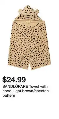 IKEA SANDLÖPARE Towel with hood, light brown/cheetah pattern offer