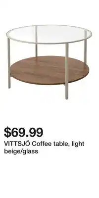 IKEA VITTSJÖ Coffee table, light beige/glass offer
