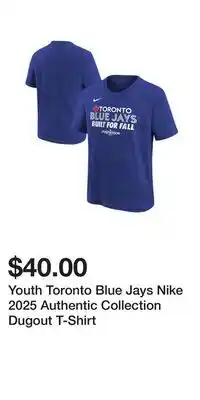 Sport Chek Youth Toronto Blue Jays Nike 2025 Authentic Collection Dugout T-Shirt offer
