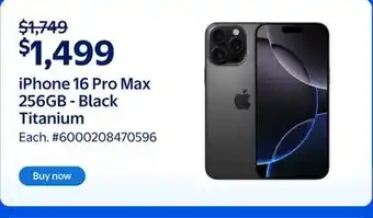 Walmart iPhone 16 Pro Max 256GB - Black Titanium offer