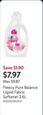 Walmart Fleecy Pure Balance Liquid Fabric Softener 2.6L offer