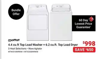 Visions Electronics 4.4 cu. ft Top Load Washer + 6.2 cu. ft. Top Load Dryer offer