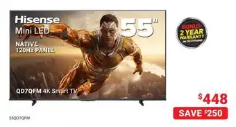 Visions Electronics Hisense Mini LED 55 QD7QFM 4K Smart TV offer
