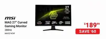 Visions Electronics Msi MAG 27 Curved Gaming Monitor 280Hz offer