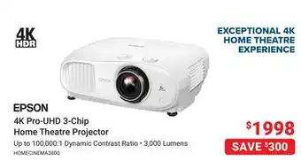 Visions Electronics EPSON 4K Pro-UHD 3-Chip Home Theatre Projector offer