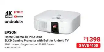 Visions Electronics EPSON Home Cinema 4K PRO-UHD 3LCD Gaming Projector with Built-in Android TV offer