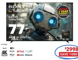 Visions Electronics SONY OLED Google TV NATIVE 120Hz PANEL 77 XR8B 4K Smart TV offer