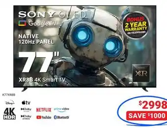 Visions Electronics SONY OLED Google TV NATIVE 120Hz PANEL 77 XR8B 4K Smart TV offer