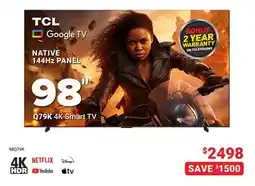 Visions Electronics TCL Google TV NATIVE 144Hz PANEL 98 4K Smart TV offer
