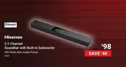 Visions Electronics Hisense 2.1-Channel Soundbar with Built-in Subwoofer offer
