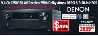 2001 Audio Video AVRX4800H DENON 9.4 Ch 125W 8K AV Receiver With Dolby Atmos DTS:X & Built-in HEOS offer