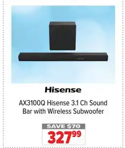 2001 Audio Video AX3100Q Hisense 3.1 Ch Sound Bar with Wireless Subwoofer offer