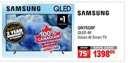 2001 Audio Video SAMSUNG QN75Q8F 75 QLED 4K 144Hz QUANT DOT TV offer