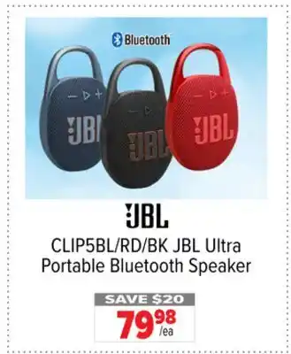 2001 Audio Video CLIP5BL/RD/BK JBL Ultra Portable Bluetooth Speaker offer