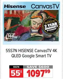2001 Audio Video 55S7N HISENSE 55 CanvasTV 4K QLED Google Smart TV offer