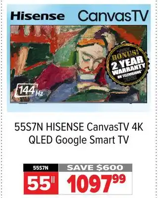 2001 Audio Video 55S7N HISENSE 55 CanvasTV 4K QLED Google Smart TV offer