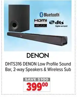2001 Audio Video DHTS316 DENON Low Profile Sound Bar, 2-way Speakers & Wireless Sub offer