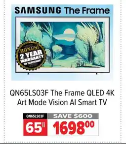 2001 Audio Video QN65LS03F SAMSUNG 65 The Frame QLED 4K Art Mode Vision AI Smart TV offer
