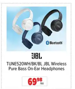 2001 Audio Video TUNE520WH/BK/BL JBL Wireless Pure Bass On-Ear Headphones offer