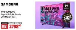 2001 Audio Video UN98DU9000 SAMSUNG 98 Crystal UHD 4K Smart - 200 Motion Rate offer