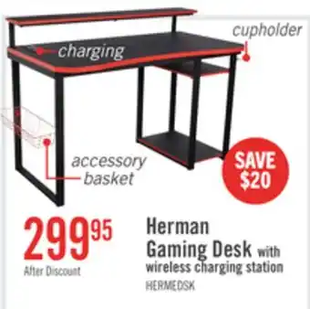 The Brick Herman 50 Gaming Office Desk - Black with Red Trim offer