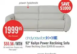 The Brick Cindy Crawford Home Kailyn 92 Fabric Power Reclining Sofa with Power Headrests - Beige offer