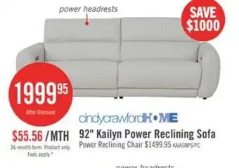 The Brick Cindy Crawford Home Kailyn 92 Fabric Power Reclining Sofa with Power Headrests - Beige offer