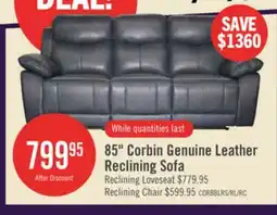 The Brick Corbin 84.65 Top-Grain Genuine Leather Reclining Sofa - Blue offer