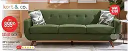 The Brick Kort & Co. Freeman 88 Linen-Look Fabric Sofa with Wood Base and Tufted Back Cushions - Avocado Green offer