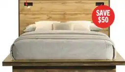The Brick Silas Platform Bed with Headboard & Frame, LED, Rustic Brown - Queen Size offer