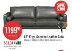The Brick Edge 86 Genuine Leather Sofa with Wood Legs and Removable Back Cushions - Grey offer