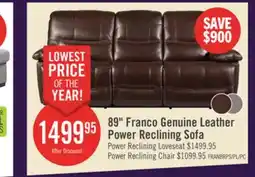 The Brick Franco 89 Genuine Leather Zero Gravity Power Reclining Sofa with USB Ports - Brown offer