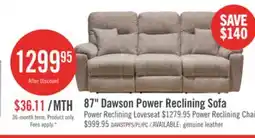 The Brick Made in Canada Dawson 87 Fabric Power Reclining Sofa with USB Port and Accent Pillows - Beige offer