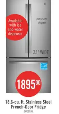 The Brick GE 33 18.6 Cu. Ft. French-Door Refrigerator - Stainless Steel Fingerprint Resistant - GWE19JYLFS offer